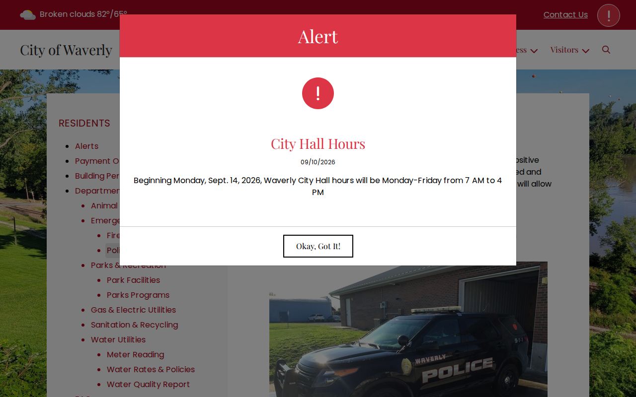 Waverly Missouri Police Department contact panel