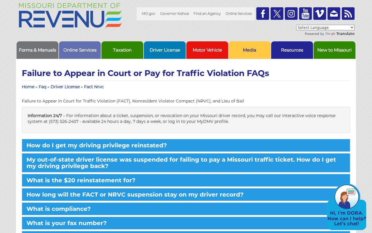 Missouri traffic court compliance and license hold instructions